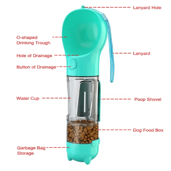 Portable dog water bottle and food dispenser