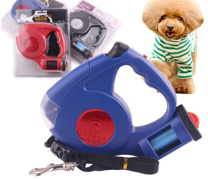 LED Retractable Dog Leash with Waste Bag Dispenser