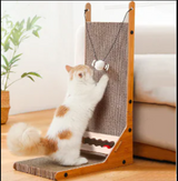 Wooden cat scratcher post with corrugated base