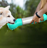 Portable dog water bottle and food dispenser
