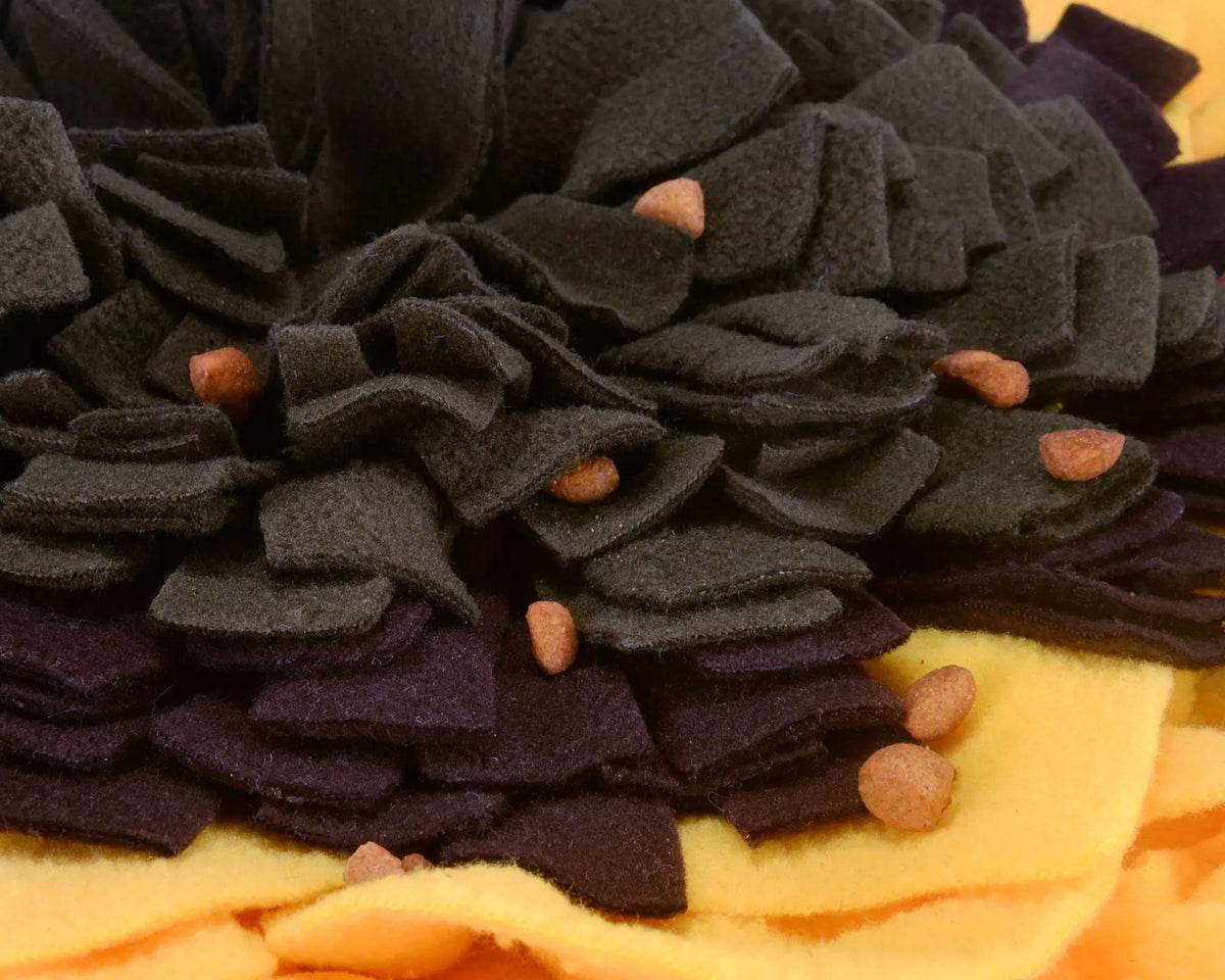 Sunflower snuffle mat for dogs, overhead view